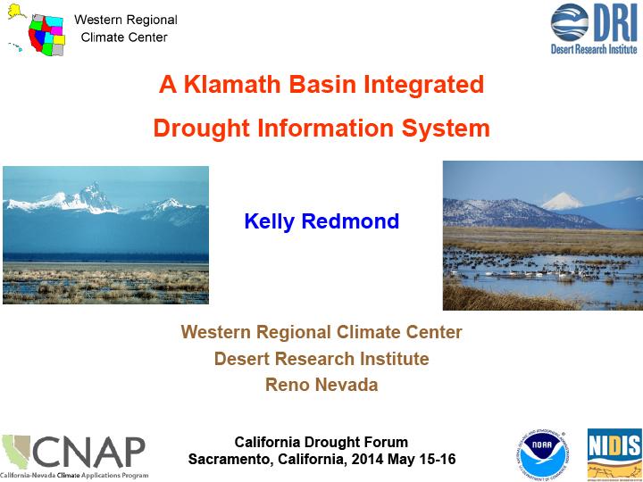First slide of presentation on a Klamath Basin Integrated Drought Information System