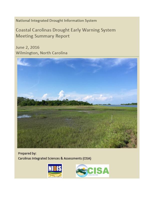 report cover shows NIDIS< CISA logos; photo of estuary and marsh