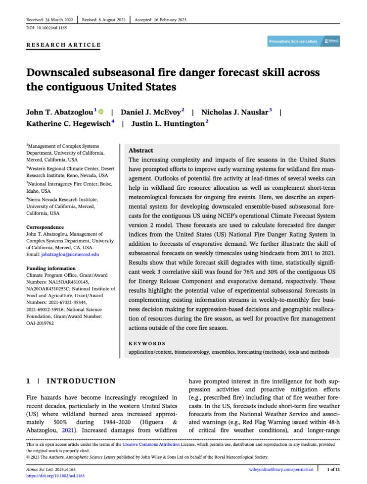 This NIDIS-funded study was published in March 2023 in Atmospheric Research Letters.