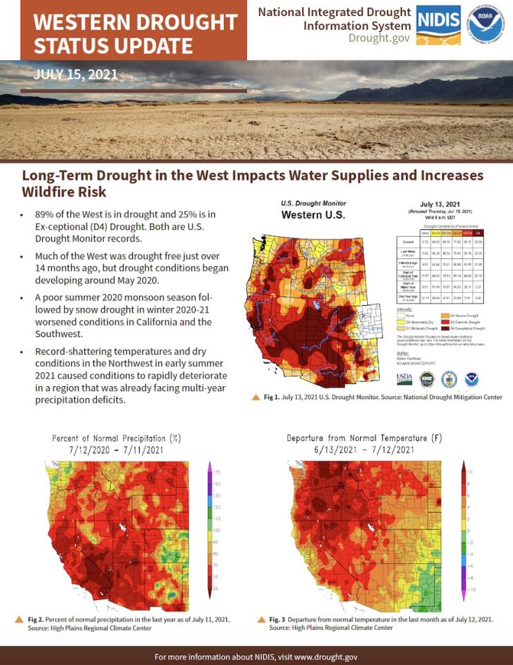 First page of the handout, Western Drought Status Update: July 15, 2021