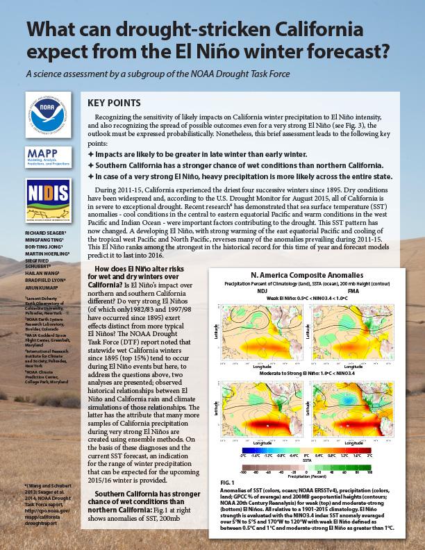 first page of two-page assessment on the El Niño winter forecast