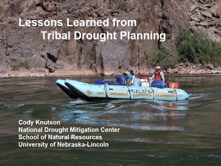 Title slide from presentation on Extreme Events Workshop: Lessons Learned from Tribal Drought Planning 