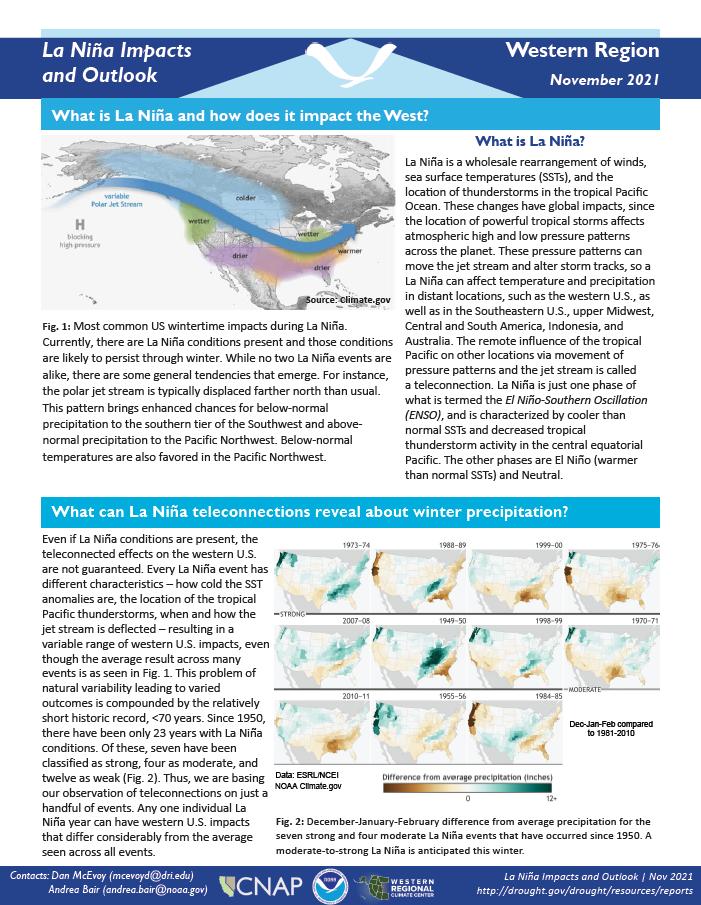First page of the La Niña Impacts and Outlook for the Western Region