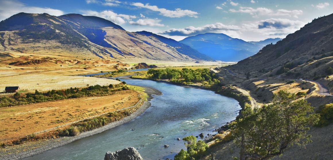 Missouri River flowing through a hilly landscape