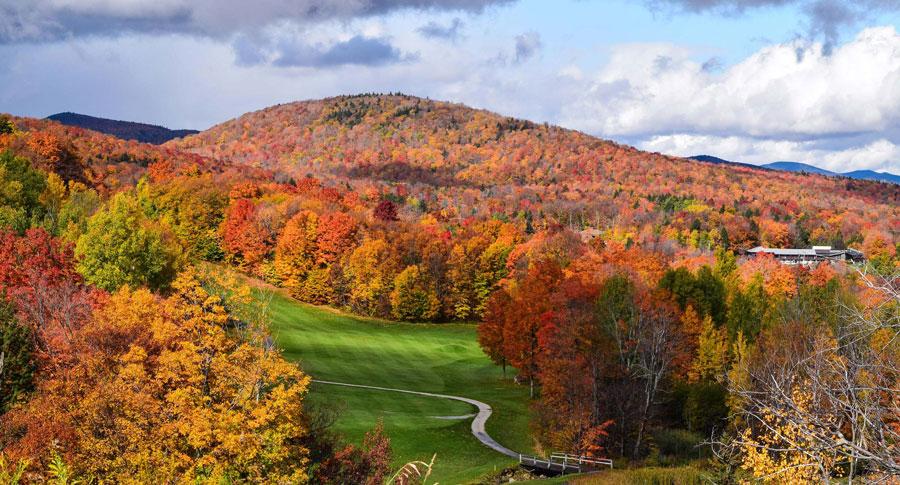 Fall foliage over rolling hills in the Northeast U.S.