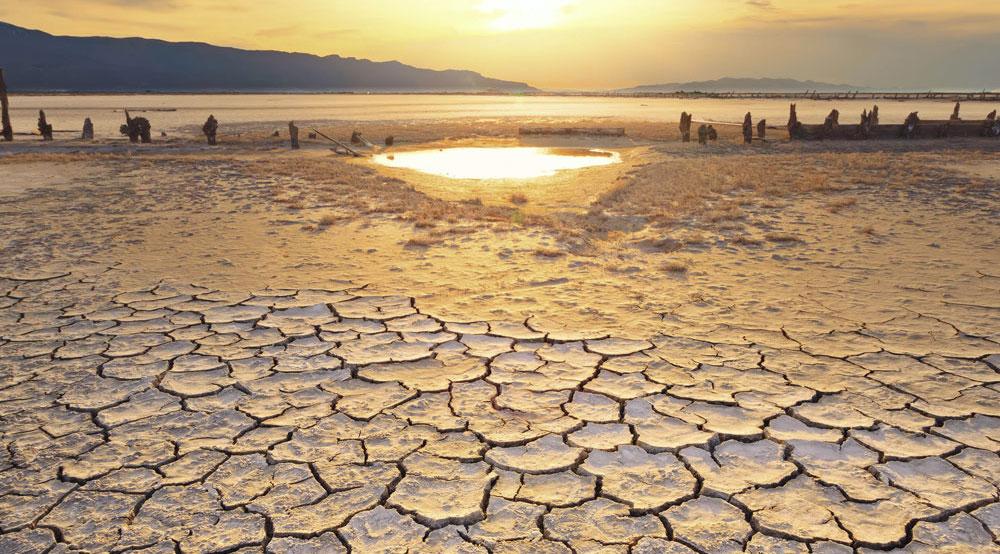 Dry, cracked soil and low water levels