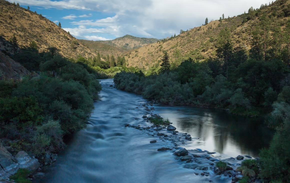 Water flows through the Klamath River in northern California.