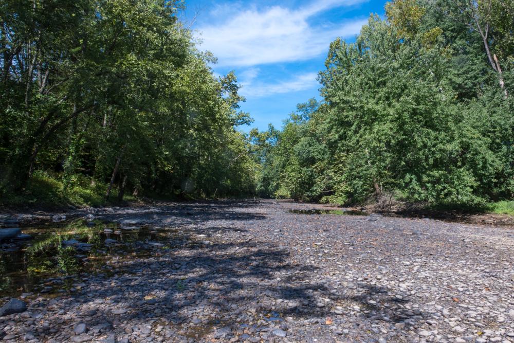 The Delaware River with low water levels due to drought.