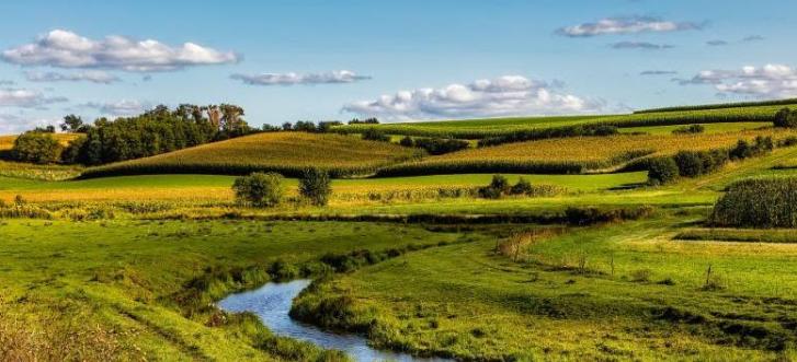 A stream runs through a field in Wisconsin.