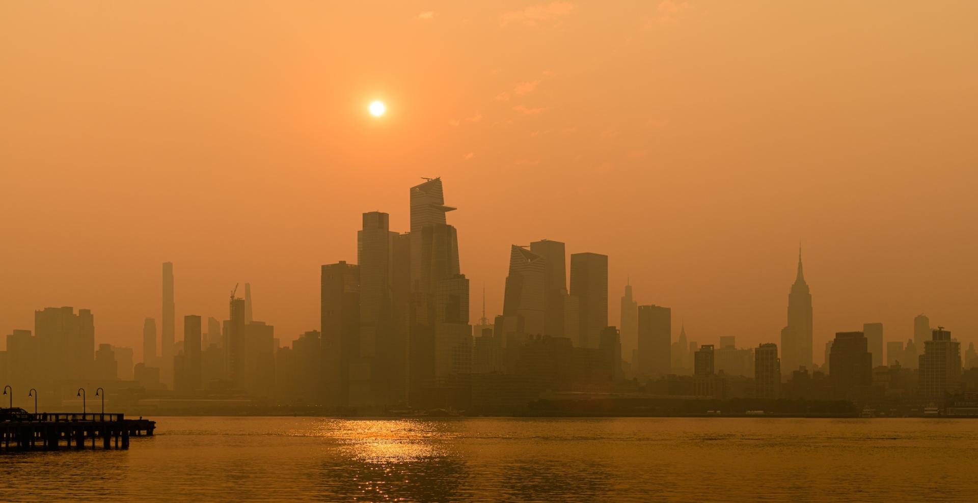 Sunrise over NYC during Canadian Wildfire Smoke Event. Photo credit: Brian Youchak, Shutterstock.