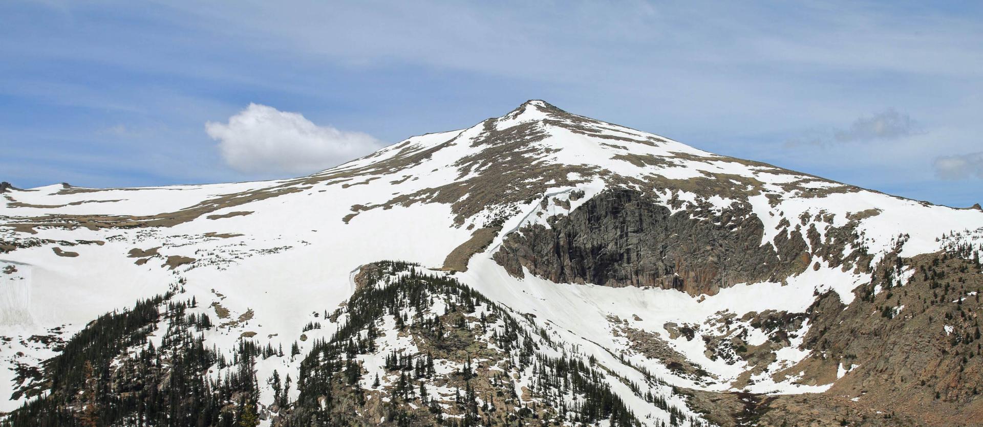 Snowpack on a mountaintop in the Rocky Mountains