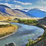 Missouri River flowing through a hilly landscape.