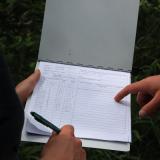 A soil moisture survey on a clipboard. Photo credit: Emilio Mateo, Roaring Fork Observation Network, Aspen Global Change Institute.