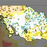 Example map showing categorized topsoil moisture for the Upper Missouri River Basin, as an example of communicating soil moisture information.