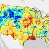 A Palmer Drought Severity Index map of the United States, representing drought indicators.