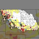 Example map showing fractional available water for stations across the Upper Missouri River Basin.