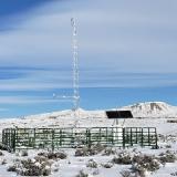 A Wyoming mesonet station installed as part of the UMRB build-out in the snow, Dec 19, 2022. Image Credit: University of Wyoming.