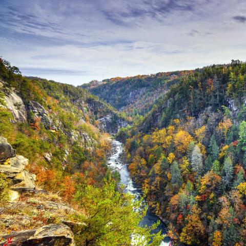 River cutting between two mountains.