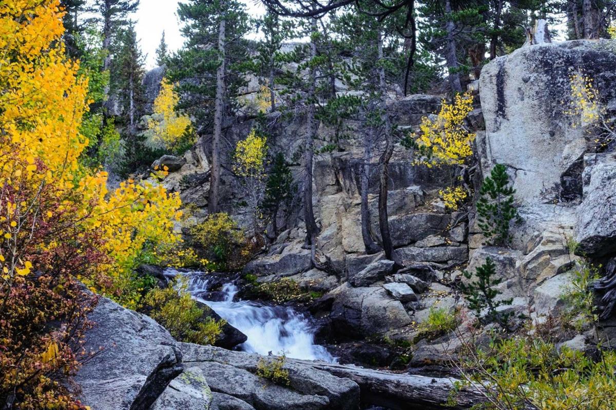 Bishop Creek waterfall in the Sierra Nevada Mountains, representing water supply in the California-Nevada region.