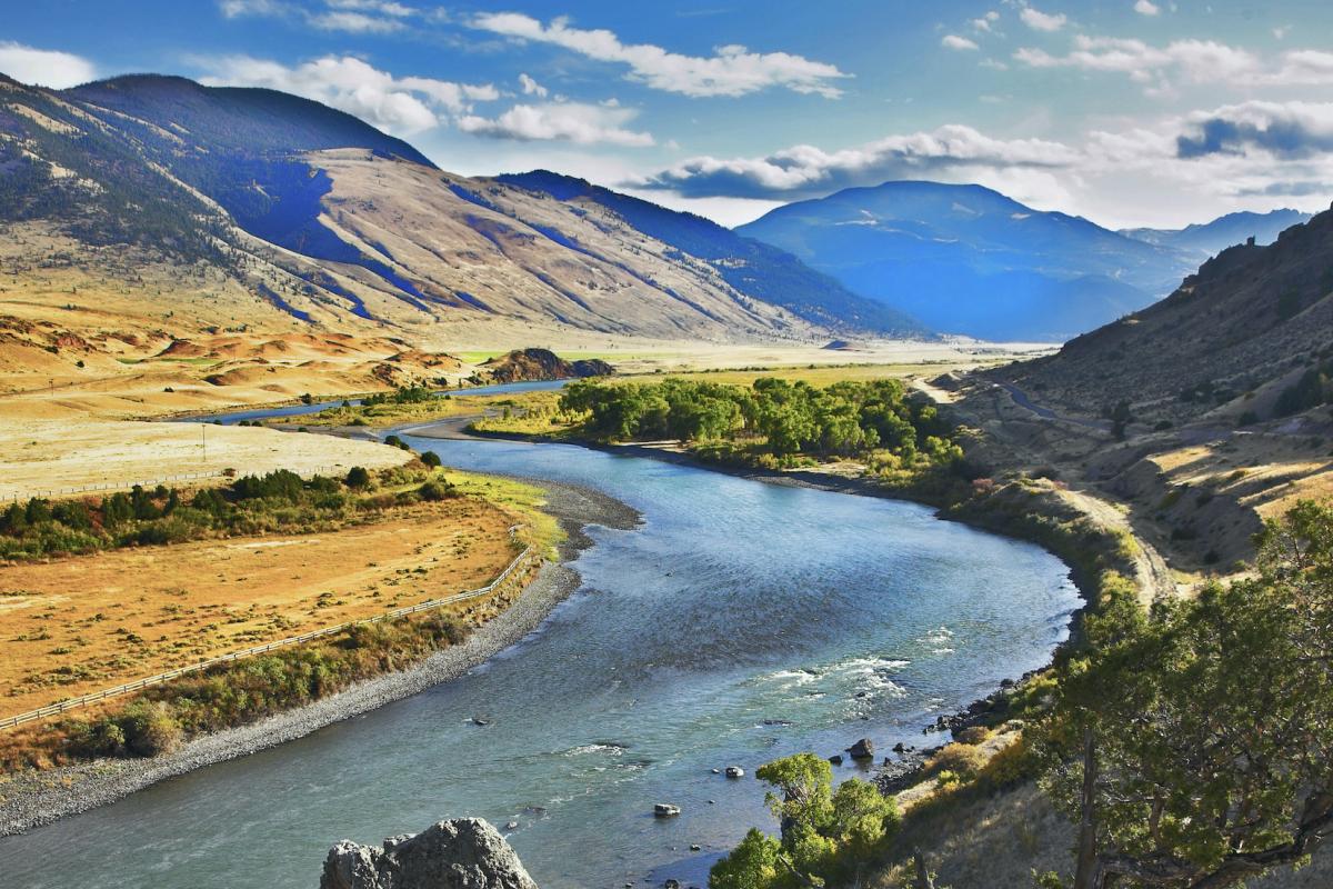 Missouri River flowing through a hilly landscape