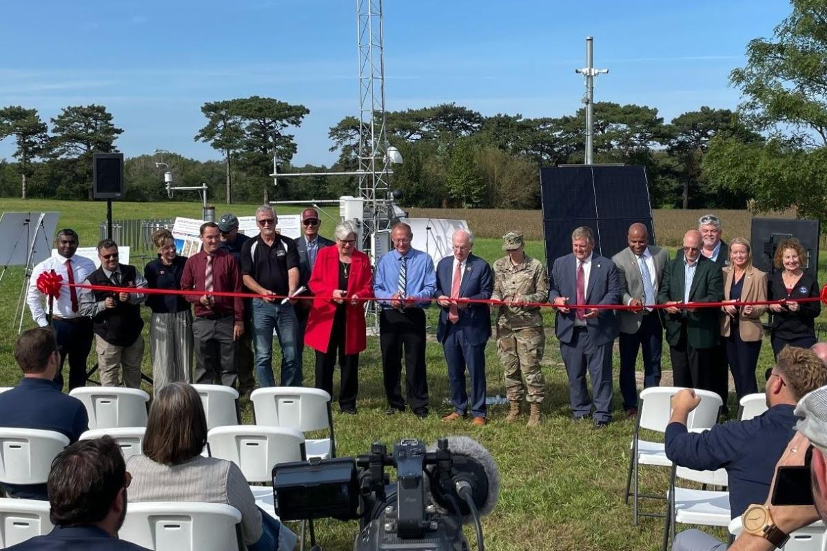 Cutting the ribbon on the Nebraska Mesonet demonstration station on the campus of University of Nebraska Lincoln. Image Credit: Elise Osenga